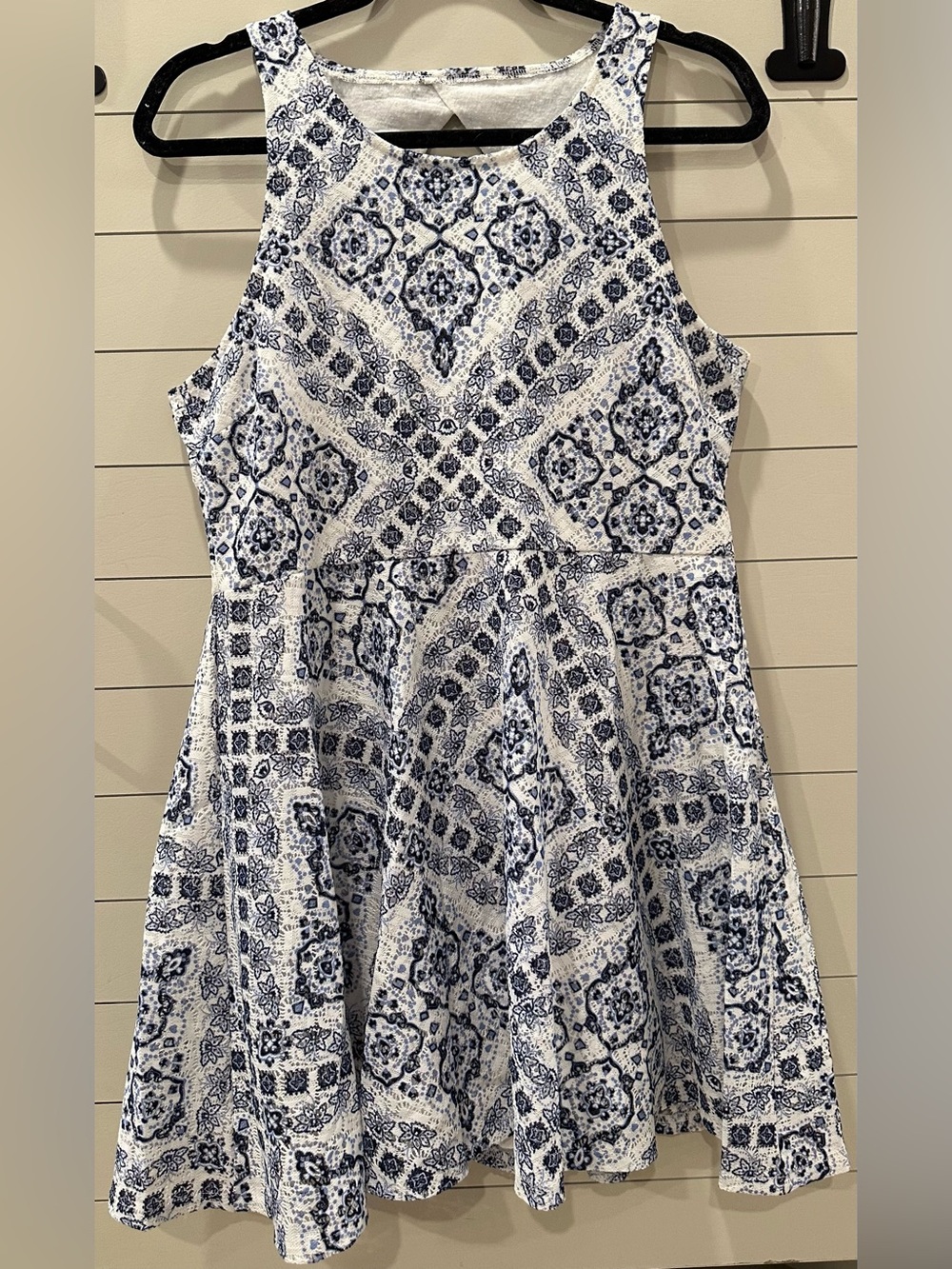Aeropostale Blue and White Crochet Bandana Dress XL